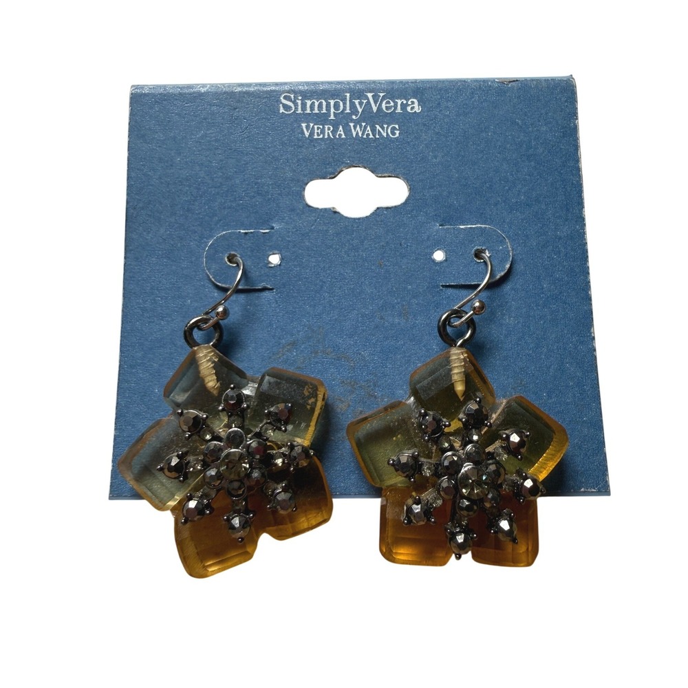 Simply Vera Vera Wang Gunmetal Amber Resin Rhinestone Flower Drop Earrings